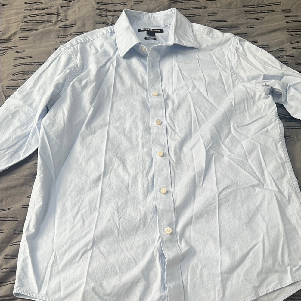 Michael Kors Blue Casual Button Down Shirt with Collared Neckline